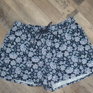 J. Jill Navy Size Large Floral Fit Shorts  Athletic Lounge Pull On Pockets